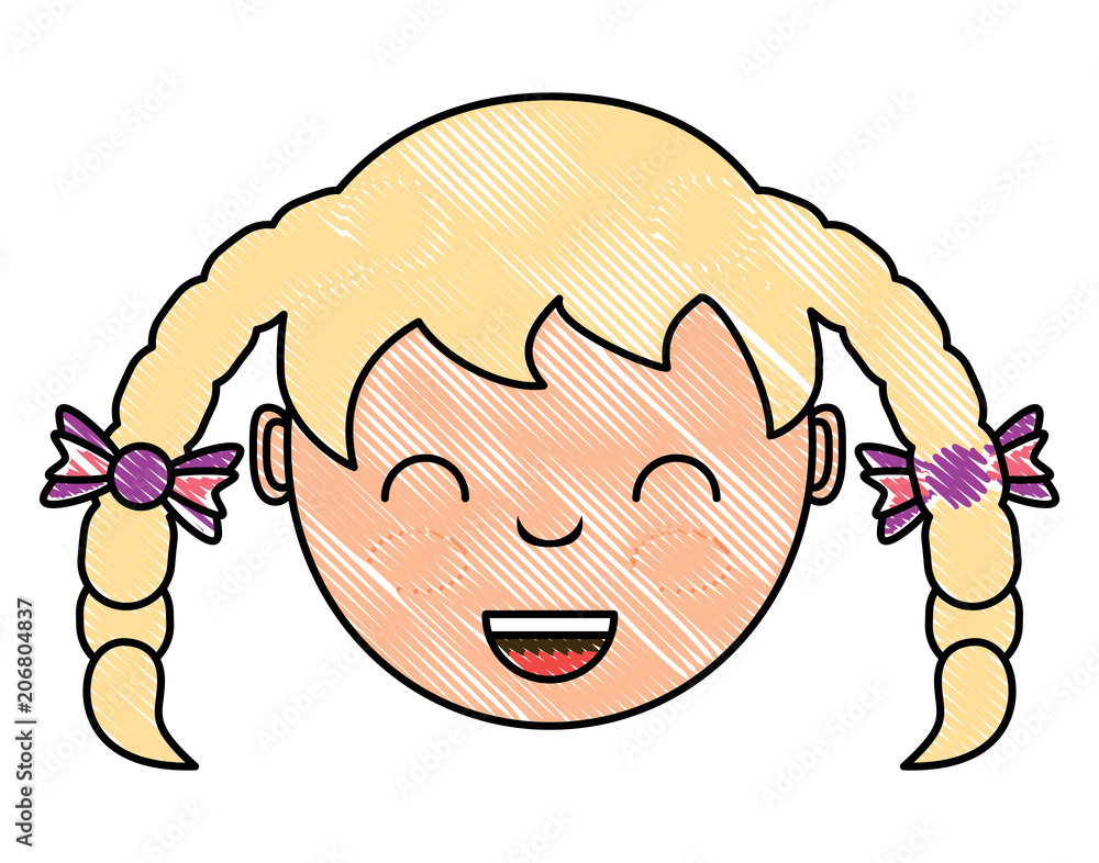 cartoon girl with beautiful braids over white background, colorful design. vector illustration