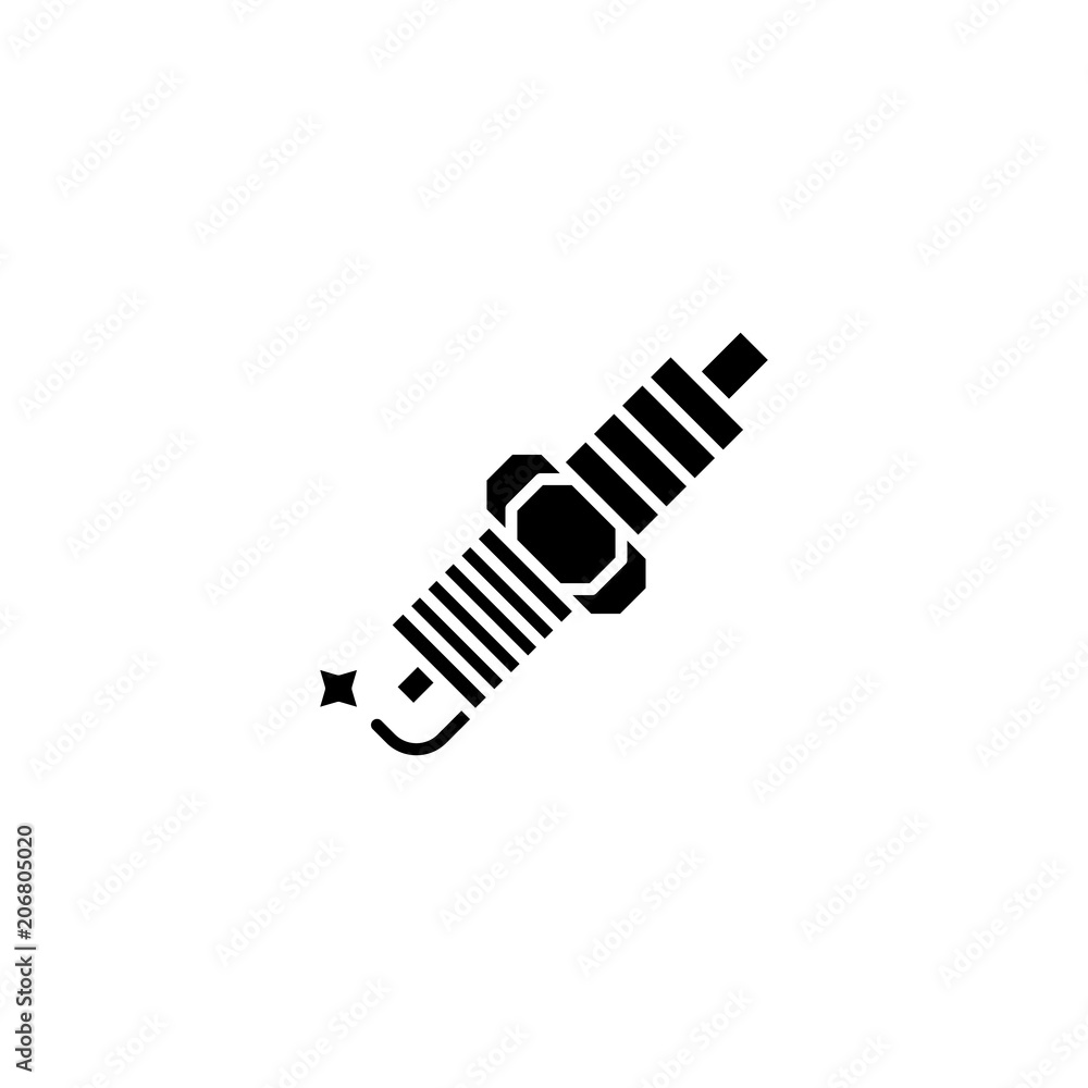 Ignition plug black icon concept. Ignition plug flat vector symbol, sign, illustration. Ignition plug black icon concept. Ignition plug flat vector symbol, sign, illustration.