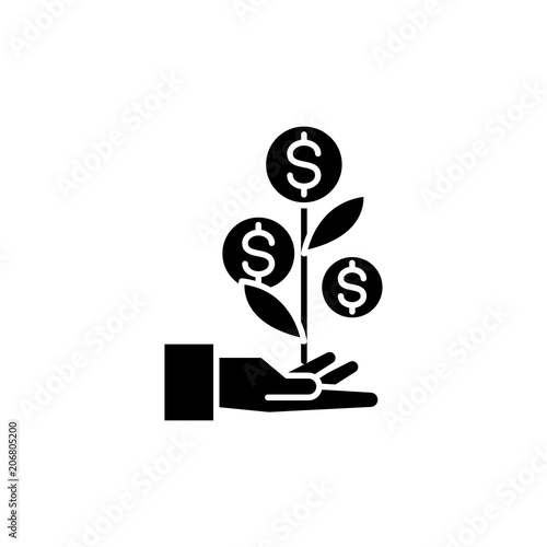 Income generation tree black icon concept. Income generation tree flat  vector symbol, sign, illustration.