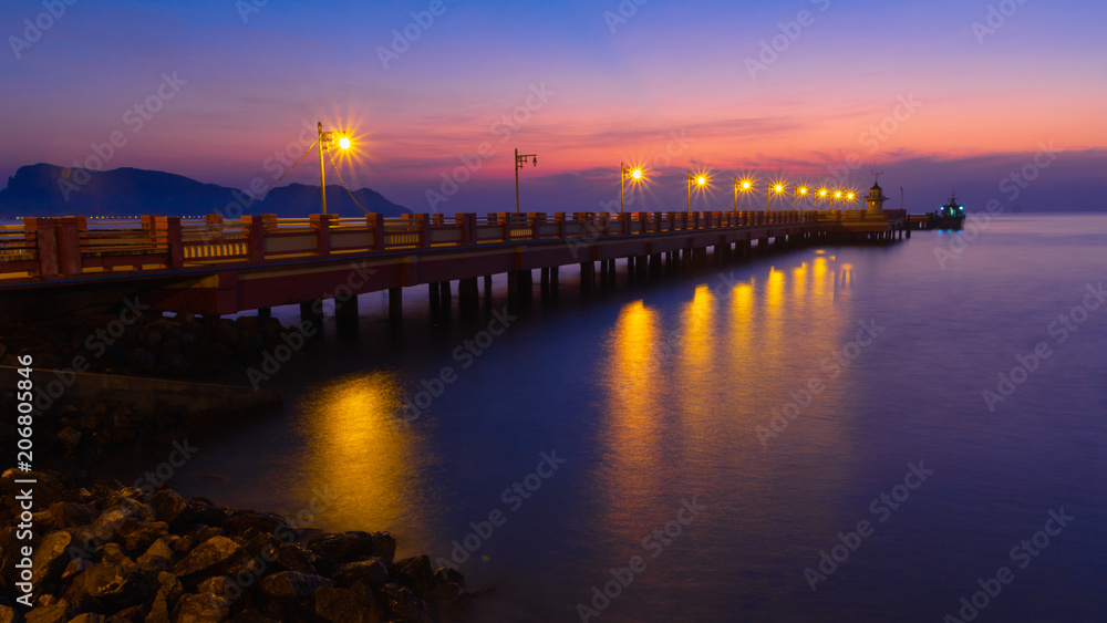 Twilight befor sunrise at Prachuap bay, Armphoe Mueang, Prachuapkhirikhan, Thailand.