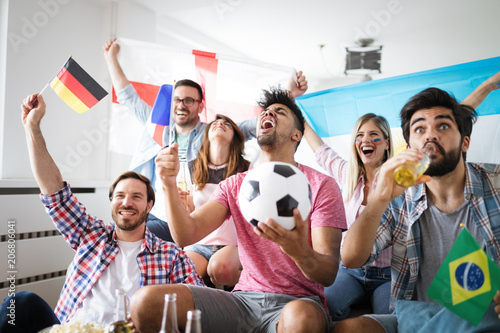 Group of multi-ethnic people celebrating football game