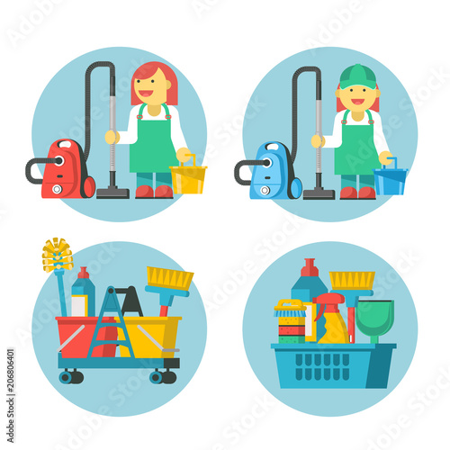 Cleaning service. Set of vector emblems.