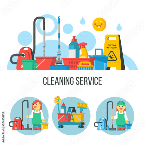 Cleaning service. Set of vector emblems.