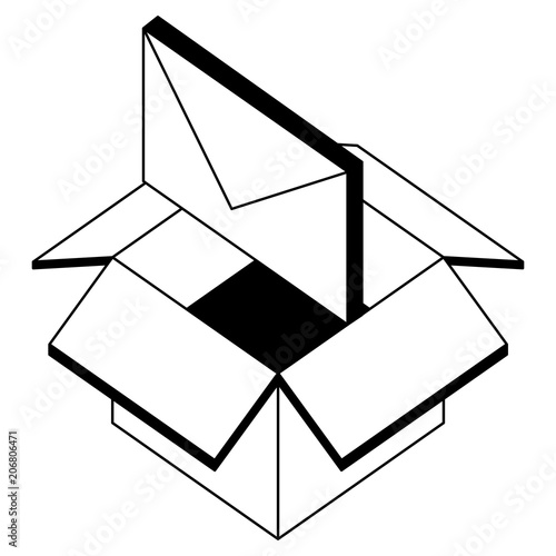 email message in box storage isometric vector illustration black and white
