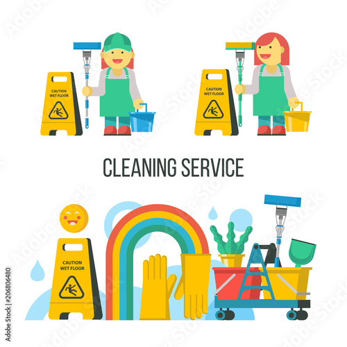 Cleaning service. Set of vector emblems.