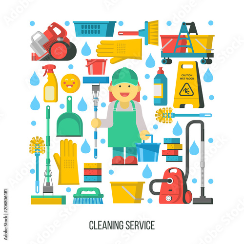 Cleaning service. Set of vector emblems.