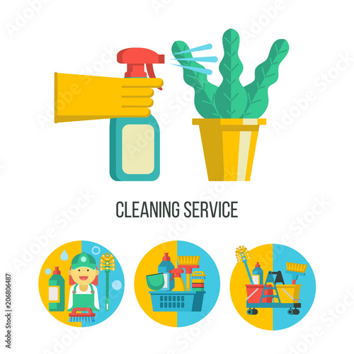 Cleaning service. Set of vector emblems.
