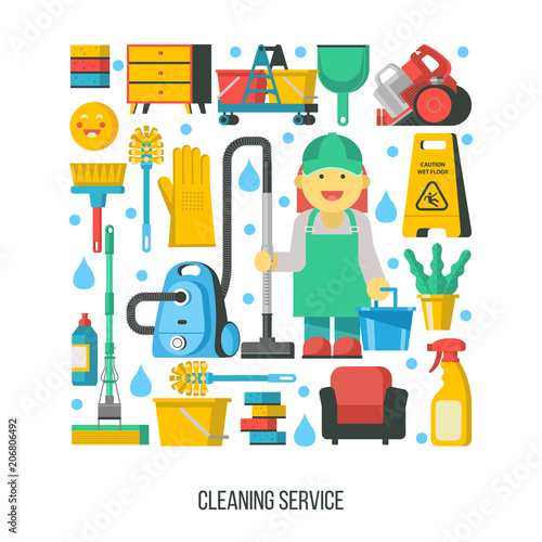 Cleaning service. Set of vector emblems.