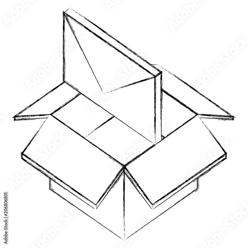 email message in box storage isometric vector illustration sketch