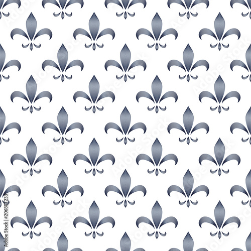 Black blue and white abstract royal lily ornament seamless pattern, vector