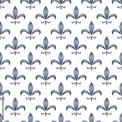 Black blue and white abstract royal lily ornament seamless pattern, vector