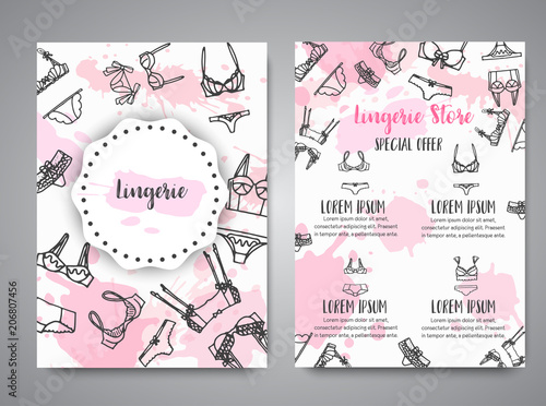 Lingerie Fashion bra and pantie newsletter. Broshure template for lingerie shop Vector