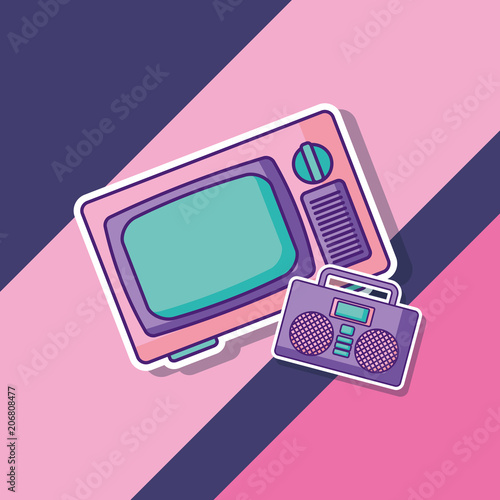 retro television and radio over colorful background, vector illustration