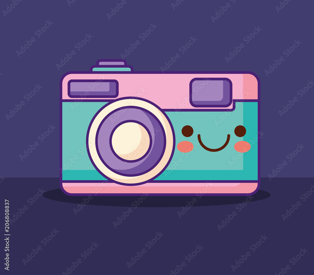kawaii photographic camera icon over purple background, colorful design. vector illustration kawaii photographic camera icon over purple background, colorful design. vector illustration