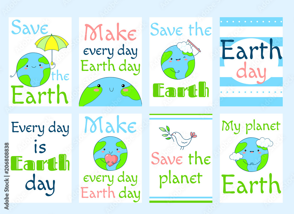 Set of Earth day labels Set of Earth day labels