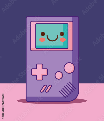 portable videogame icon over pink and purple background, colorful design. vector illustration