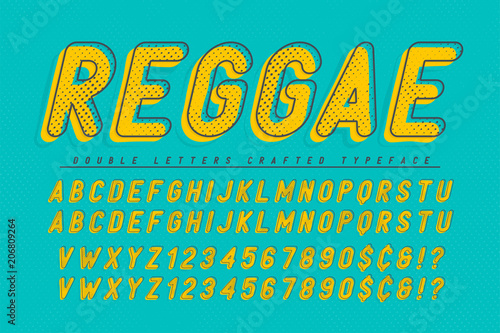 Reggae condensed display font popart design, alphabet, letters