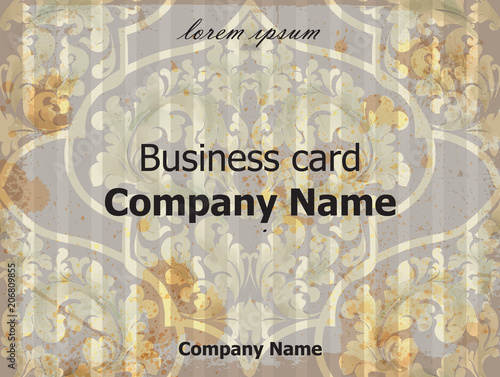 Business card Vector. Baroque rich vintage ornament background. Old paper styles
