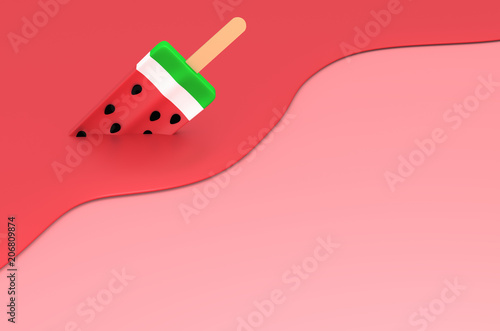 Watermelon popsicle ice cream melts copy space background 3D illustration
