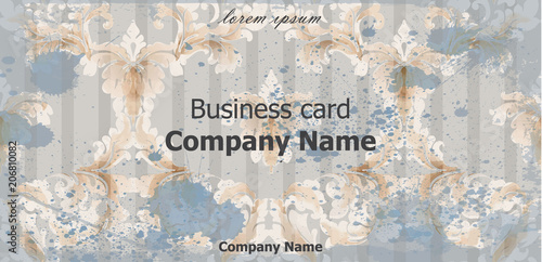 Business card Vector. Baroque rich vintage ornament background. Old paper styles