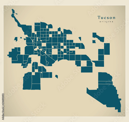 Modern City Map - Tucson Arizona city of the USA with neighborhoods