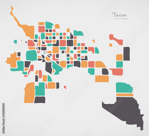 Tucson Arizona Map with neighborhoods and modern round shapes