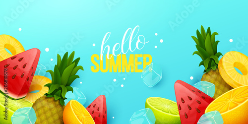 Summer background with fruits. Vector illustration.