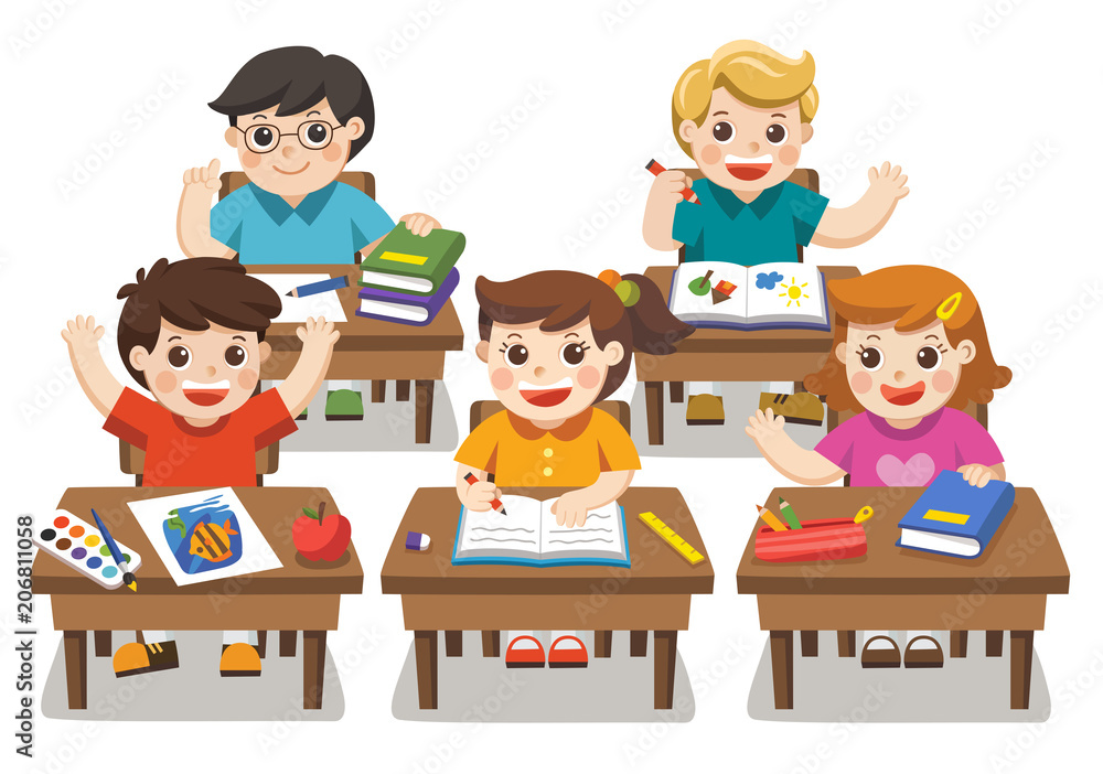 Illustration of Happy students studying. Back to school. Illustration of Happy students studying. Back to school.