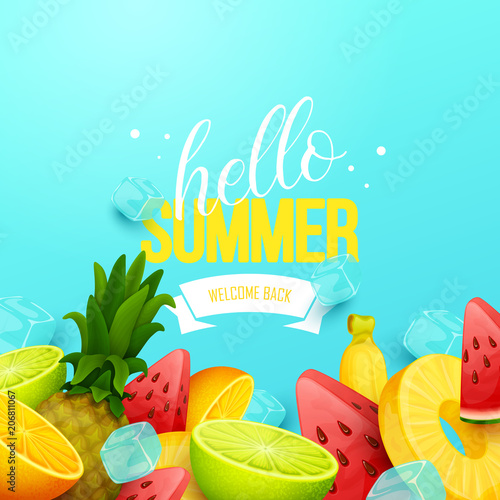Summer background with fruits. Vector illustration.