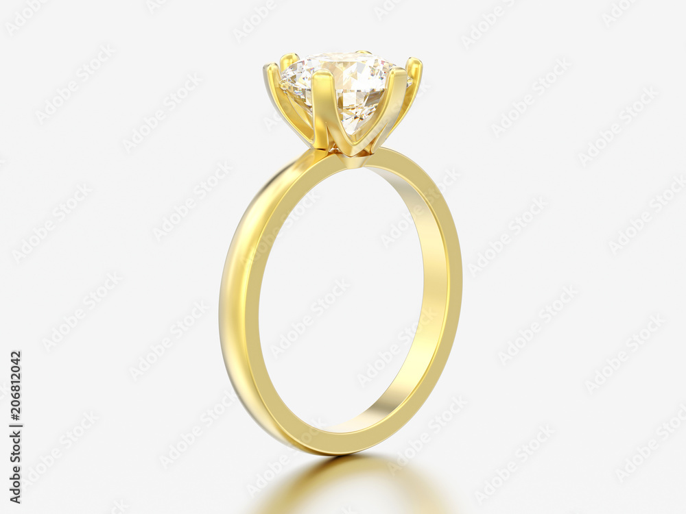 3D illustration yellow gold traditional solitaire engagement diamond ring 3D illustration yellow gold traditional solitaire engagement diamond ring