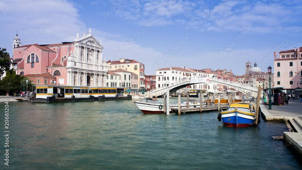 Time Lapse view looking north along the Grand Canal towards the Rialto Bridge in Venice Italy, Europe Time Lapse view looking north along the Grand Canal towards the Rialto Bridge in Venice Italy, Europe