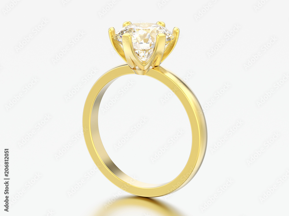 3D illustration yellow gold traditional solitaire engagement diamond ring 3D illustration yellow gold traditional solitaire engagement diamond ring