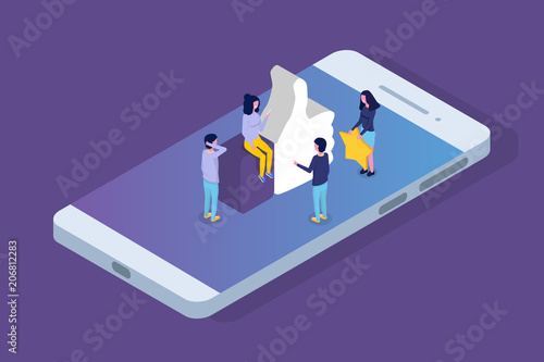 Customer review, Usability Evaluation,  Feedback,  Rating system isometric concept. Vector illustration