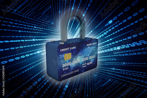 3d illustration credit card with lock 
