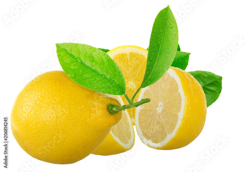 slces of lemon with leaves isolated photo