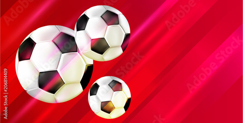 Red football background with soccer balls.