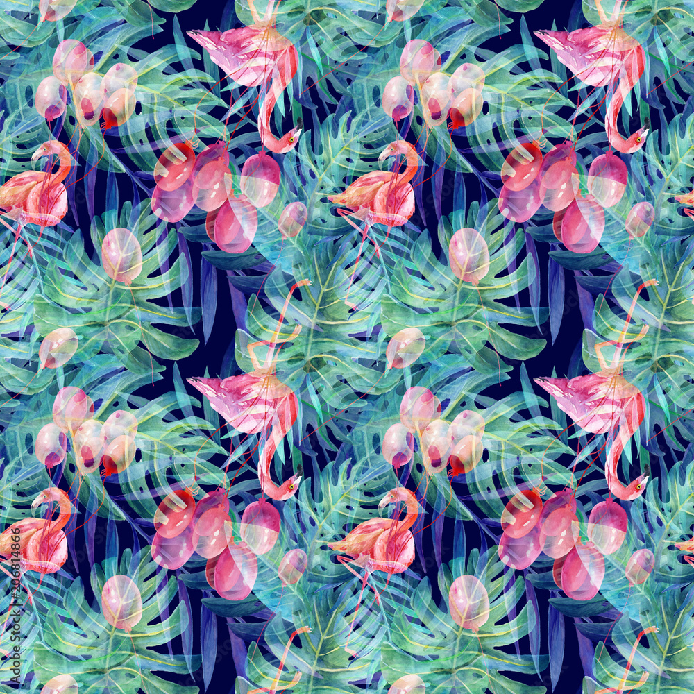 Seamless pattern with flamingos