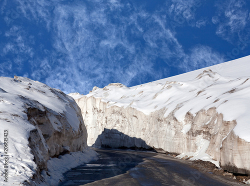 Snowdrift at the Leh - Manali Highway in the Indian Himalayas photo