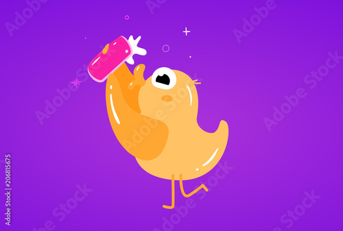 Cute Flat Duck makes selfie on a mobile phone vector illustration