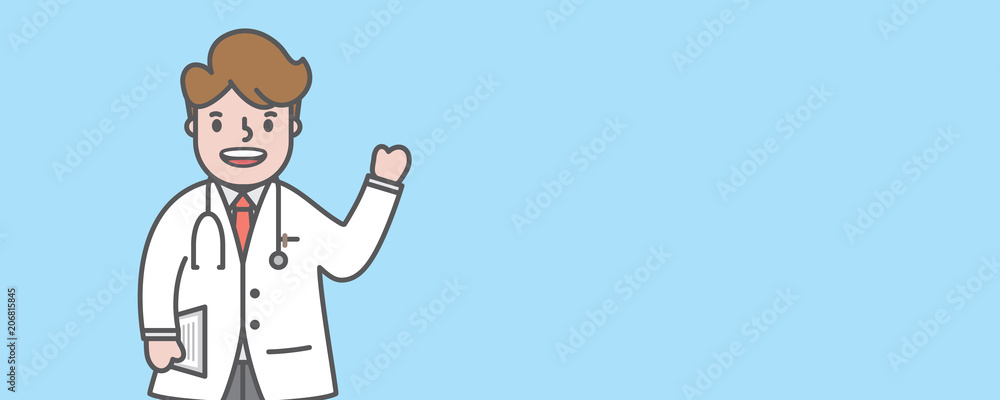 man doctor character advice with blank banner illustration vector on blue background. Dental concept. man doctor character advice with blank banner illustration vector on blue background. Dental concept.