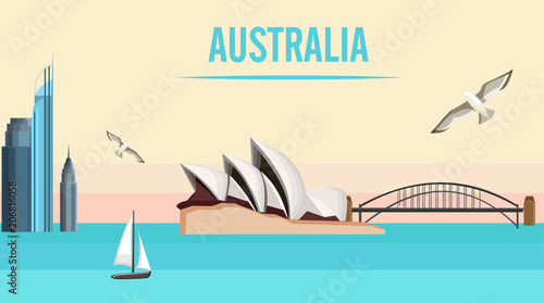Australia background with Opera House and Harbor Bridge.