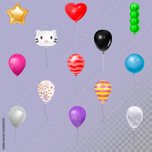 Balloons vector in air happy Birthday gift collection of colorful 3d realisti...