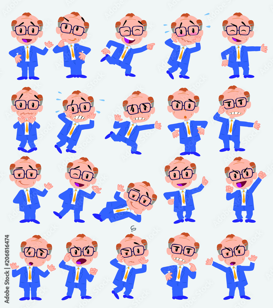 Businessman. Twenty eight expressions and basics body elements, template for design work and animation. Vector illustration to Isolated and funny cartoon character.