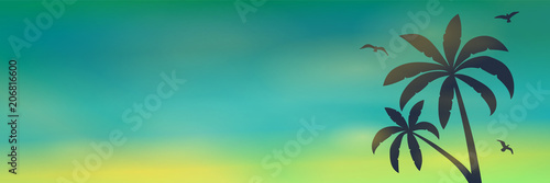 Tropical palms on colourful background - summer banner with copyspace. Vector.