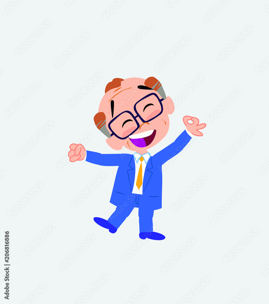 Old businessman with glasses exulting in happiness
