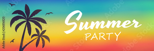 Summer holiday - tropical vacations. Banner with silhouette of palm trees. Vector.