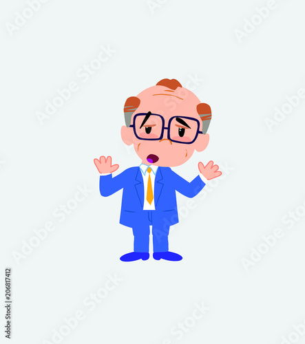 Old businessman with glasses makes a gesture of tired resignation.