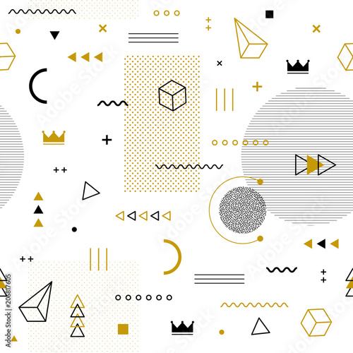 Memphis seamless pattern colorful. Geometric seamless pattern different shapes fashion 80's-90's style. Vector Illustration