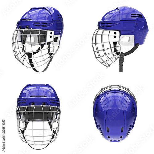 Canvas Print Set of Classic Ice Hockey Helmets with Metal Facemask