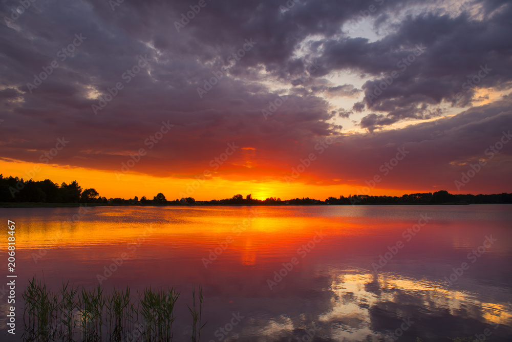 Beautiful sunset over lake